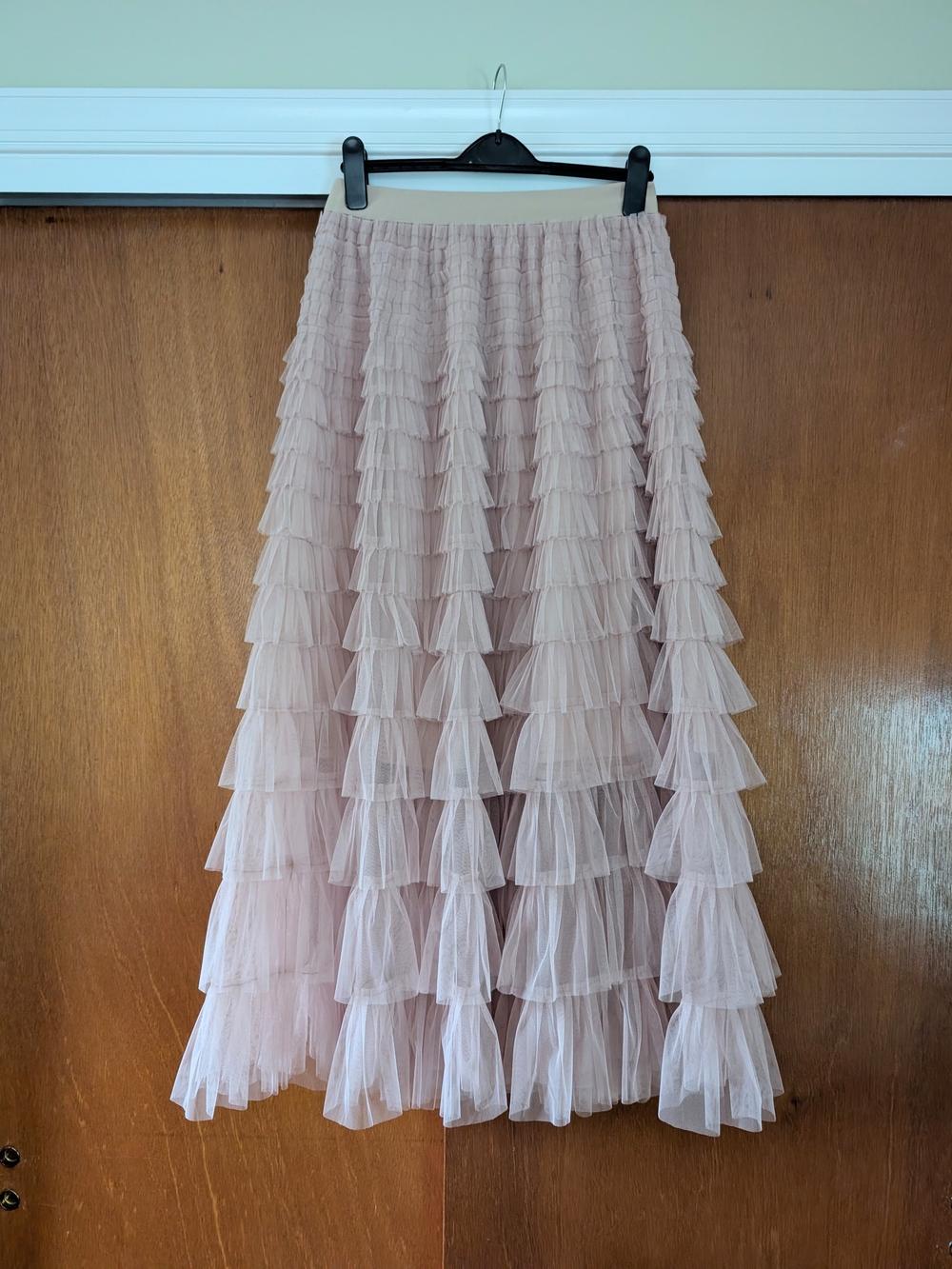 Women's Boho Soft Blush Tiered Tulle Whimsical Midi Skirt